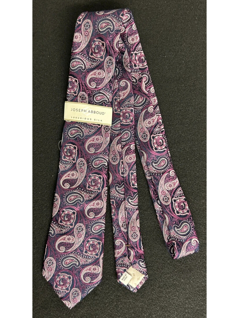 Joseph Abboud Purple/Pink Paisley 100% Silk Necktie RN99641 NWT